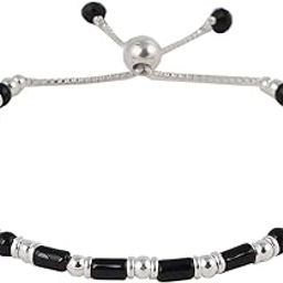 JEWELLERS Exclusive 925 Sterling Silver Bracelet Nazariya With Black Beads For Girls And Women Adjustable Comfortable Traditional (GB 052)-image-6