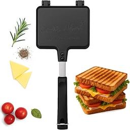 JAKESA Non-Stick Jumbo Grill Gas Toaster | Big Size Bread Sandwich Maker | Manual Gas Sandwich Griller | Long Bakelite Handle | Non-Electric Gas Stove Toaster (Aluminium, Black)-image-95