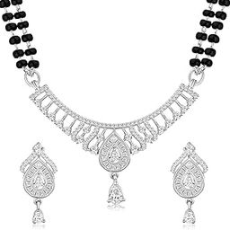 Cubic Zirconia Studded Mangalsutra Drop Earrings Jewellery Set for Women-image-46