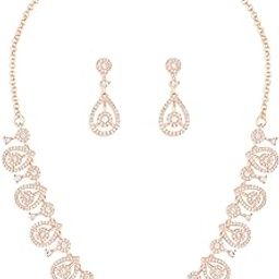 Rose Gold Tone Dazzling Cubic Zirconia Contemporary Necklace and Earring Set For Women-ZPFK21105-image-1