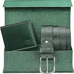 lorenz Bi-Fold Premium Green RFID Blocking Grain Leather Men's Wallet & Men's Belt Combo Gift Set | Gift for Men | CM-BL11-GL57-picture-0