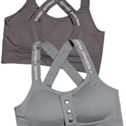 Girl Sports Bra for Women, Criss-Cross Back Padded Strappy Sports Bras Free Size Pack of 2 (Size-Comfortable for 28-34) (Light Grey-Grey)-picture-44