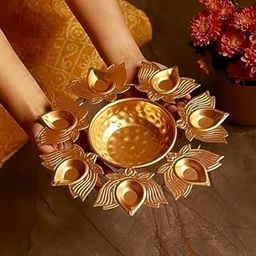 Handcrafted Decorative Urli Bowl Diya Shape Bowl for Floating Flowers and Tea Light Candles for Home,Office and Table Decoration | Diwali Decoration Items (8 inch, Lotus)-image-85