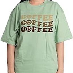 DARESTYLES Coffee Wavy Smile Coffee Lover Graphic T-Shirt for Women– Biowashed Cotton, Oversized Tshirt - Size XS-image-7