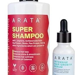 Arata Grow Strong Combo | Intensive Hair Growth Serum & Super Shampoo | Boost Hair Growth | Reduce Hair Loss | Smooth & Shiny Hair | 3% Redensyl, Biotin, Protein, Vitamins | 300ml + 30ml-0