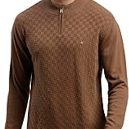 Men Knitted Slim Fit Full Sleeve Brown Pullover-image-78