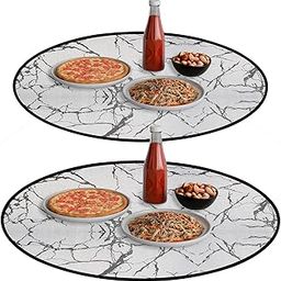 Kuber Industries Pack of 2 Round Food Mat - 36x36 Inch Waterproof for Picnic, Kids Bed Server - Lightweight & Portable - Marble Design in Light Grey-image-28