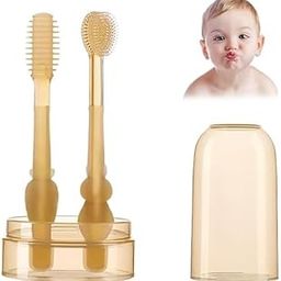 jay valamBaby Oral Cleaning Brush 2 In 1 Toothbrush Tongue Brush Bpa Free Soft Silicone Bristle Oral Care Toothbrush For Baby 6 Month To 24 Months,With Storage Box - Manual,Baby,Multicolor,70 G-image-78