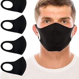 Black Cloth Face Covers, Economy Pack of 4, Thin Breathable Single Layer, Washable, Reusable Mask, Unisex, Laser Cut - Black-3