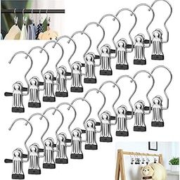 BUZIFU Pack of 20 Clip Hooks Boot Hanger Metal Non-Slip Clothes Hanger 360° Rotating Clips Trouser Laundry Hanging Hooks Pegs for Scarves, Hats-image-20
