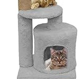 Mellifluous Soft Fur Activity Scratching Post/Cat Tree for Kittens & Cats - Natural Sisal Rope Triple Platform Tower (Grey) (Height 43 Inch)-image-6