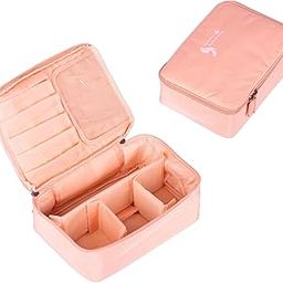 Large Travel Makeup Bag with Adjustable Dividers Waterproof Cosmetic Pouch Case Brush Organizer Portable Toiletry Kit for Women, Girls (Pink)-picture-11