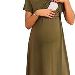SANNIDHI® Nursing Nightgown Delivery and Labor Gown for Hospital Short Sleeve Maternity Breastfeeding Dress-image-0