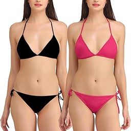 Style Women Satin Lycra Bikini Set Non-Padded Lingerie Set Pack of 3 Multicolor-picture-2