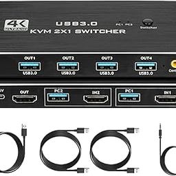 D3LX0Z1 USB 3.0 4K@60Hz HDMI-Compatible KVM 2x1 Switch with Remote for 2 Computers Share 1 Monitor/Keybord/Mouse/Printer(4 USB Devices)-17