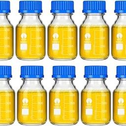 SPYLX 500ml Storage Bottles Borosilicate glass Storage Glass Bottle Scientific Round Graduated Media Bottle with Blue GL45 Screw Cap for Lab Water Reagent Liquids (Autoclavable) (10)-25