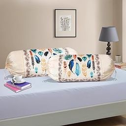 Kuber Industries Set of 2 Bolster/Side Pillow Cover | 16"x32" Cylindrical Masland/Masand Long Pillow Cover For Diwan Pillows | Multi Feather-Cream-4