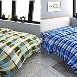 MORADO Double Bed Woolen Fabric Checkered Quilt Cover/Duvet Cover/Rajai Cover/Blanket Cover for Winters (90x100 Inches, Green and Blue, Combo of 2)-image-54
