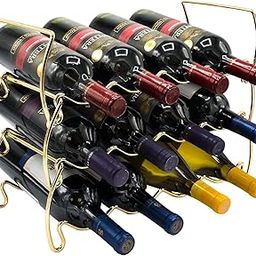 Lavish Craft 3-Tier Stackable Wine Rack - Classic Style Wine Racks for Bottles - Perfect for Bar, Wine Cellar, Basement, Cabinet, Pantry, etc - Hold 12 Bottles, Metal (Gold)-0