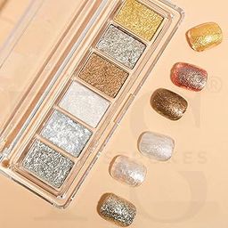 THR3E STROKES 6 Colors Solid Opal Aurora Nail Powder Set, Iridescent Aurora Pigment Holographic Chameleon Sparkly Flakes Glitter Dust Kit for Gel Polish Nail Art Decoration (Bling)-75