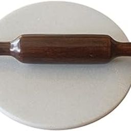 Krishna Product Marble Roti Roller/Marble Rolling Board/Marble Chakla and Wooden Belan - 9 Inch (White)-29