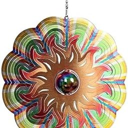 YORWAN 3D Metal Wind Spinners with Unique Mirror Ball Garden Decor | Sun Wind Spinner with Unique Mirror Ball |Backyard Ornaments Wind Spinner Decorations-picture-21