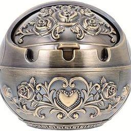 Mokshith Vintage Decorative Windproof Ashtray with Lid for Cigarettes Metal Portable Cigar Ashtray Odor Eliminator Indoor outdoor Hand Carved Fancy Gift Ornament for Men Women Home Office-picture-17