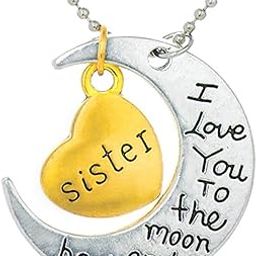 Love You to the Moon & Back Sister Sliver & Gold Plated Heart Moon Pendant Necklace Chain Valentines Gift for Women & Girls-picture-22