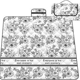 PROBEROS®Picnic Blanket, 6.6x6.6ft Waterproof PEVA Floral Print Picnic Blanket, Self-Packable Picnic Blanket with Handle, Portable Picnic Carpet for Picnics/Beach Days, Camping-image-12