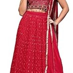 Women's Embroidered Readymade Georgette Lehenga Choli With Dupatta-image-3