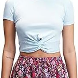 Women's Round Neck Short Sleeves Front Twisted Crop Top | Trendy & Chic | Perfect for Casual & Summer Outings | Tops for Woman | Women Tops | Stylish Top-1