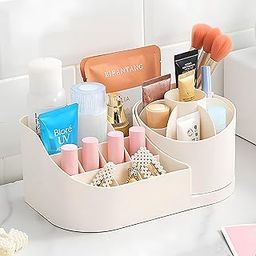 Nibbler Makeup Organiser Cosmetic Makeup Lipstick Storage Box with Drawer Plastic Case Holder Skin Care Products for Dressing Table (360 Rotation-Cream) (Cream)-image-95