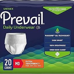 Prevail Extra Absorbency Incontinence Underwear Medium 20 Count Breathable Rapid Absorption Discreet Comfort Fit Unisex Adult Diapers : Medium-28
