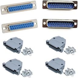 ESPtronics 2 Pair DB25 Serial Connector RS232 25 Pin Double Row Welded Head Male and Female Pair DB25 Connector Female rs232 Male and Female Pair with Cover with Cover Case Serial VGA connectors-13