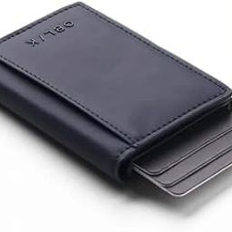 Essence Wallet Cardholder | Aluminium Quick Card Ejector | Upto 6 Cards and Folded Cash | Minimal Monogramming | Premium Faux Suede Leather (Navy)-24