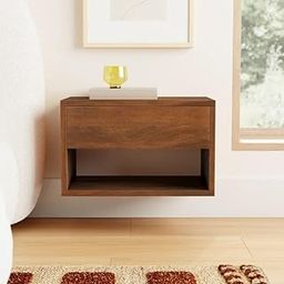 Solid Sheesham Wood Wall Mounted Nightstand | Bedside Table with Drawer & Open Shelf | Space Saving Side Table for Bedroom & Living Room Decor | Modern End Table-image-84