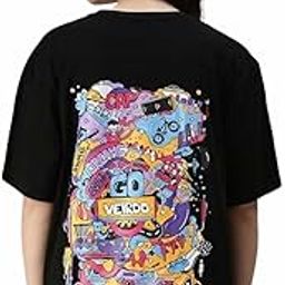 Pure 100% Cotton Oversized Loose Baggy Fit Cool & Aesthetic Back Doodle Printed Half Sleeves Boyfriend T-Shirt for Women & Girls (Sizes: S to 2XL)-image-11