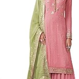Women's Faux Georgette Stitched Top with Stitched Faux Georgette Bottom and Faux Georgette Dupatta Long Sleeve Embroidered A-line Kurti-image-79