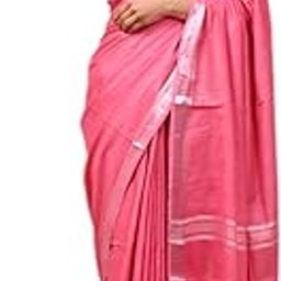 Beauteefy Bhagalpuri Handloom Cotton Blend Saree, Silver, Small Border with Blouse Piece and Pom Pom-42