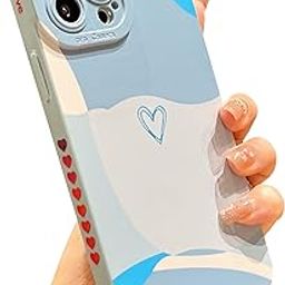 YKCZL Compatible with iPhone 12 Pro Case 6.1 inch, Cute Painted Art Heart Pattern Full Camera Lens Protective Slim Soft Shockproof Phone Case for Women Girls(Blue)-picture-22