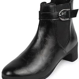 Women's Flared Heel High Ankle Classic Winter Buckle Strap Chelsea Boots-image-94