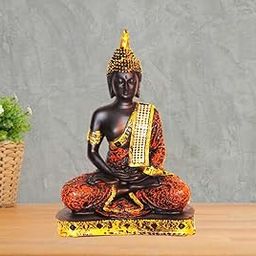 BECKON VENTURE Polyresin Sitting Big Buddha Statue for aqurarium Tank,Good Luck,Living Room,Home décor,Garden,Red & Black,-image-55