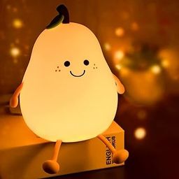 Boujee Store LED Pear Night Light, Tap Control Silicone Nursery Lamp, USB Rechargeable, Warm White & 7 Colours, Cute Bedside Lamp Christmas Gift for Kids Girls Boys (Pear)-image-69