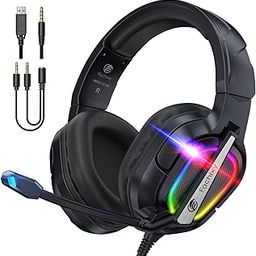 Fachixy 「2024 New」FC-200 Foldable Gaming Headset for PS4/PS5/PC/Xbox/Nintendo Switch, PS5 Headphones with ENC Microphone, 3.5mm Gaming Headset with RGB Light, RGB Black-20