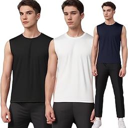 Men's Sleeveless Summer T-Shirts for Boys Muscle Gym Yoga Tees Combo Pack of 3 Pure Cotton Round Neck Tank Top T-Shirt-image-54