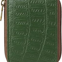 GreyX Leather Credit Card Wallet for Men & Women | Zipper Closure, Compact Accordion Design, 9 Card Slots, Green Faux Croc Texture-image-89