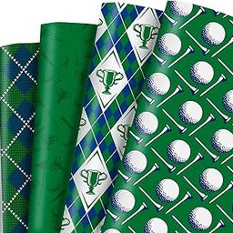 Dtiafu Golf Wrapping Paper for Men Boys Girls - 8 Sheets Green Elegant Gift Wrap with 4 Golf Champions Plaid Patterns for Birthday - Pre Cut& Folded Flat Design(20 X 27 Inch Per Sheet)-15