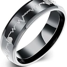 Rings for Girls Black Band Ring For Women Heartbeat Love Message Stainless Steel Ring for Girls and Women-image-38