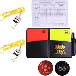Football Referee Kit, Referee Card Set, Referee Kit with 2 Metal Whistles, Yellow & Red Cards, Scorebook & Red/Black Toss Coin, Complete Set for Football Games & Matches-9