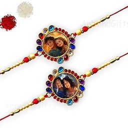 White Stone Metal Customised Photo Rakhi for Brother (Combo of 2)-24